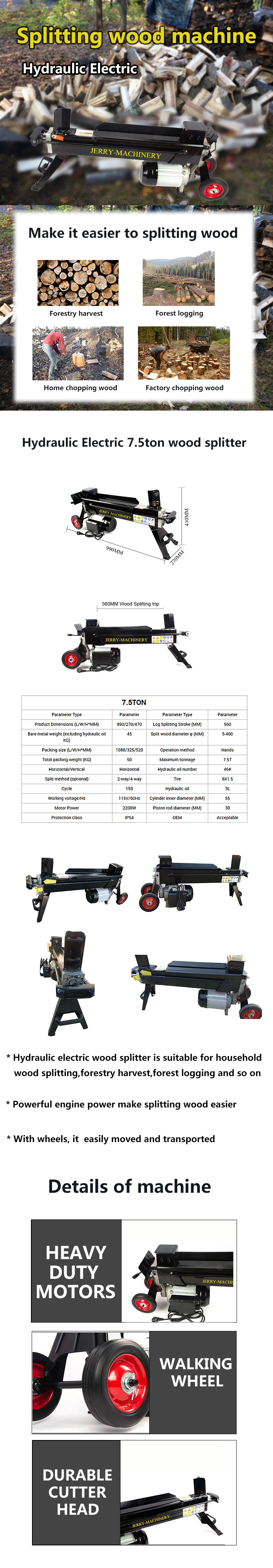 Jierui Electric Wood Log Splitter Machine Firewood Processor for Sale